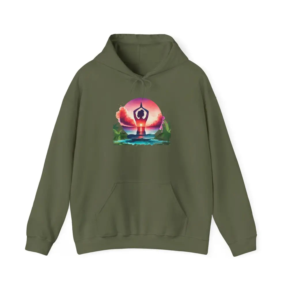 Zen at the Beach Yoga Hoodie Sweatshirt - Military Green / S - Hoodie