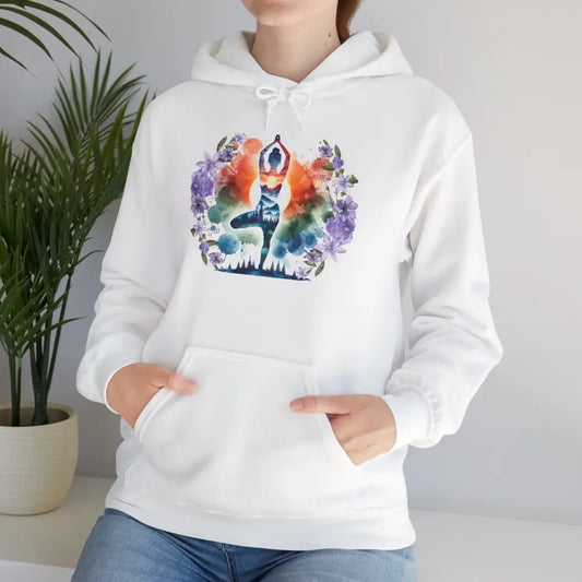 Zen Yoga Nature Pose Hooded Sweatshirt - White / S - Hoodie