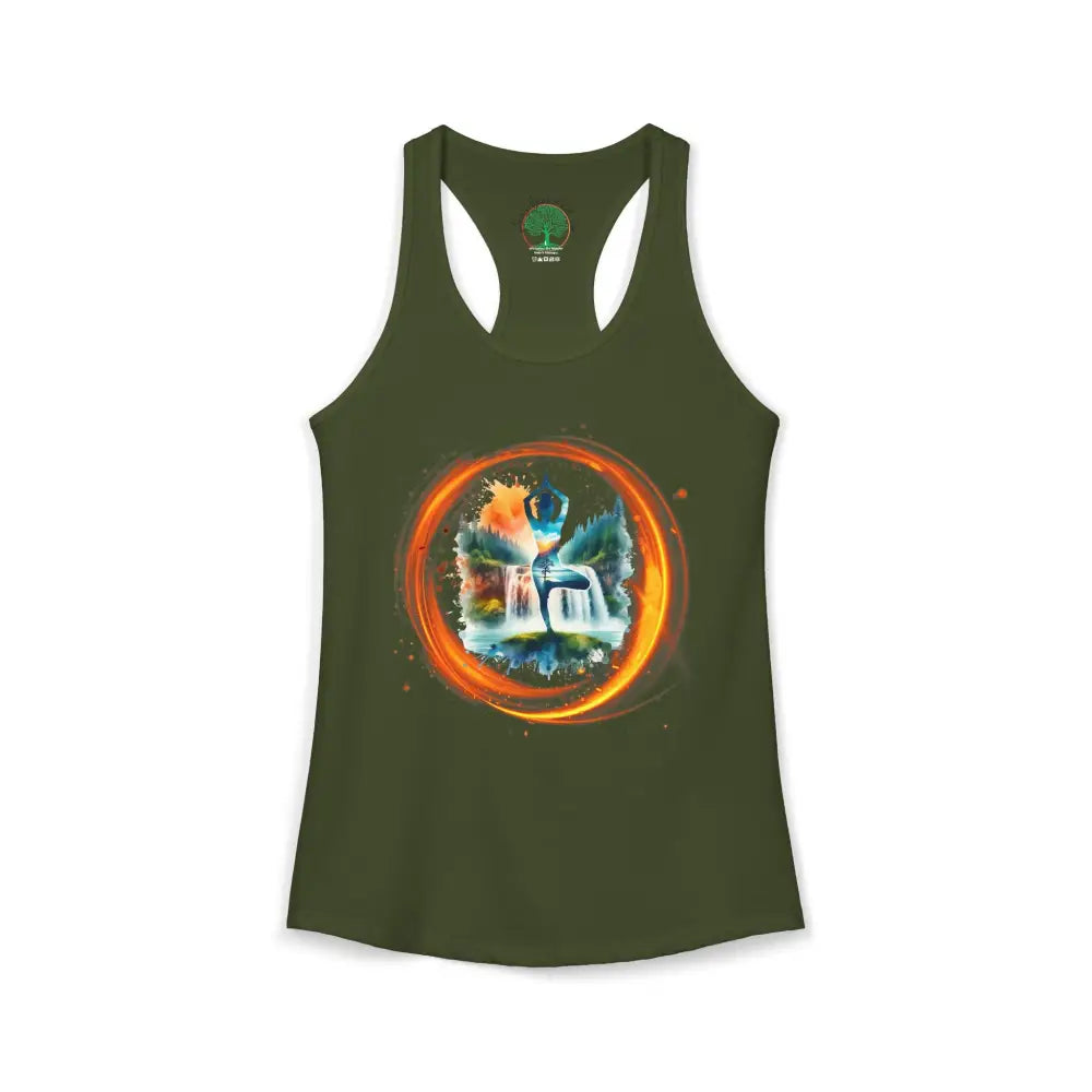 Zen Yoga Waterfall Racerback Tank - XS / Solid Military Green - Tank Top